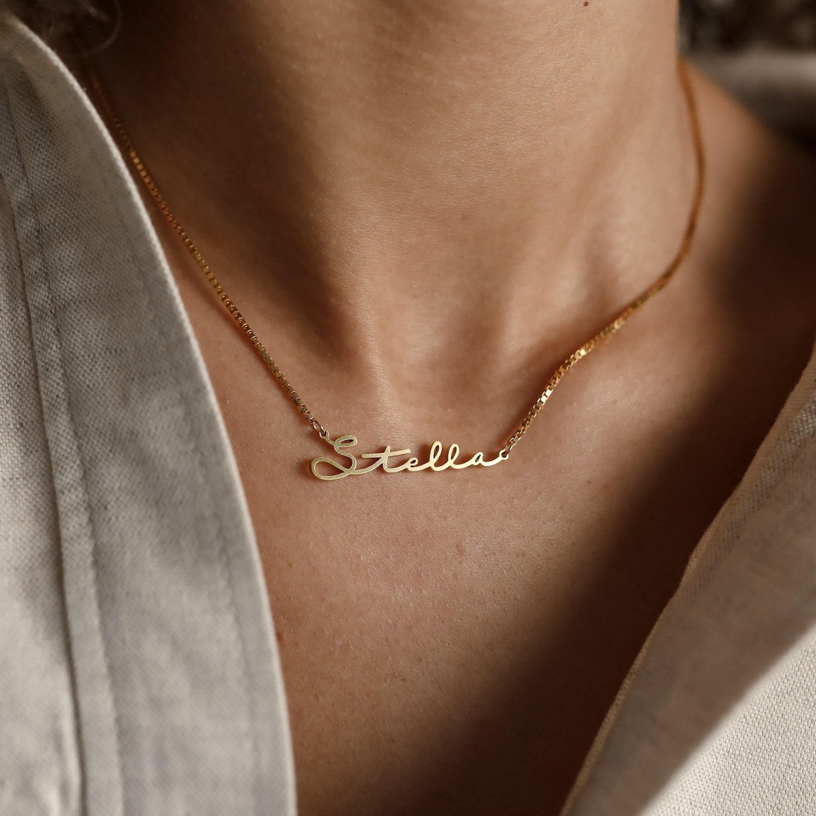 Minimalist Custom Name Necklace Gold Silver Box Chain Birthday Gift NM81F91