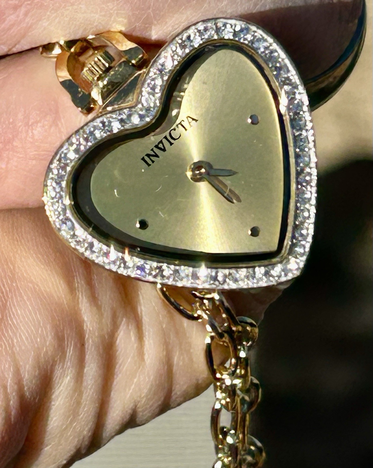 Invicta Mini Angel Heart Necklace Watch – 27.5mm, WR 30m, New/Box, Gold (49938)