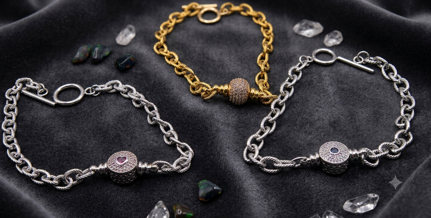 Textured Chain Bracelet for European Charms, Dangles & Lockets