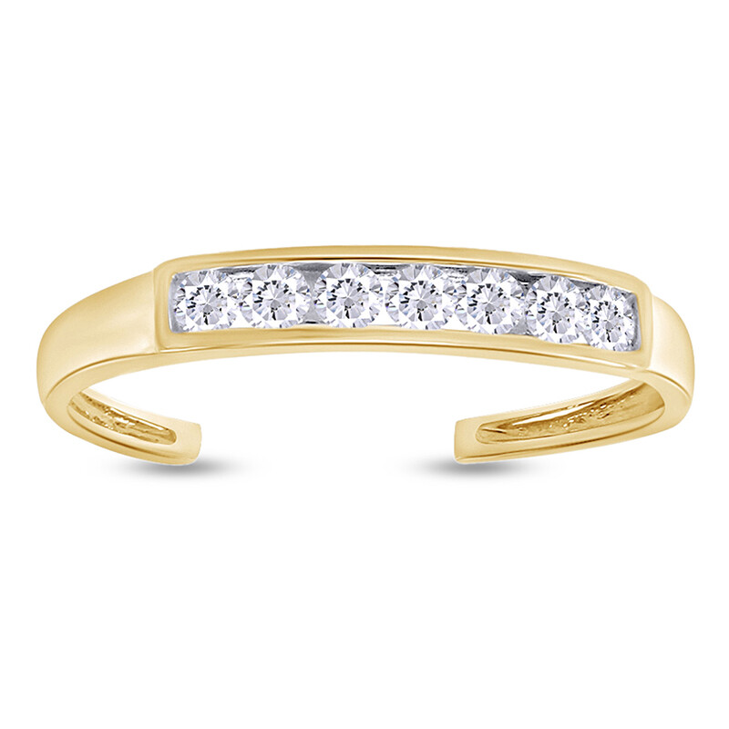 Adjustable Band Toe Ring Round Simulated Diamond 14K Yellow Gold Plated Sterling