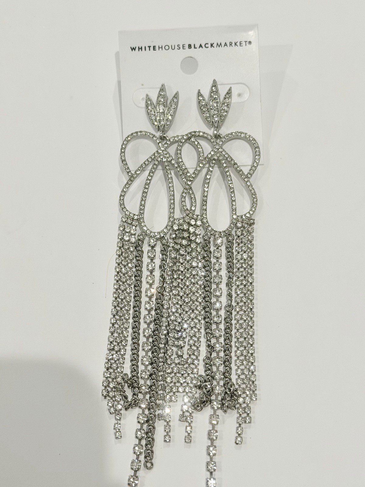White House Black Market Crystal Rhinestone Chandelier Tassel Earrings NWT $45