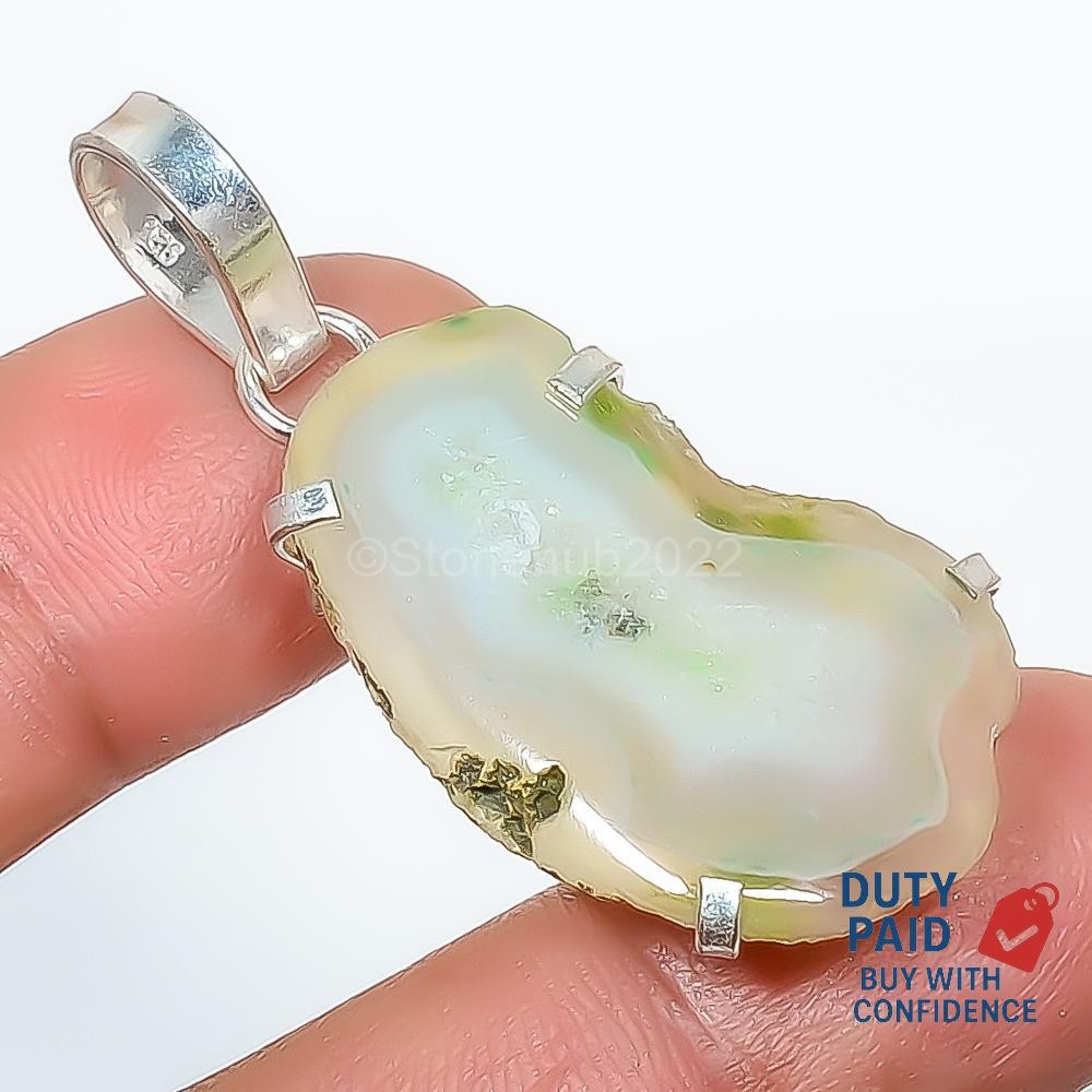 Genuine Drusy Channel Set Engagement New Pendant Jewelry Sterling Silver Plated