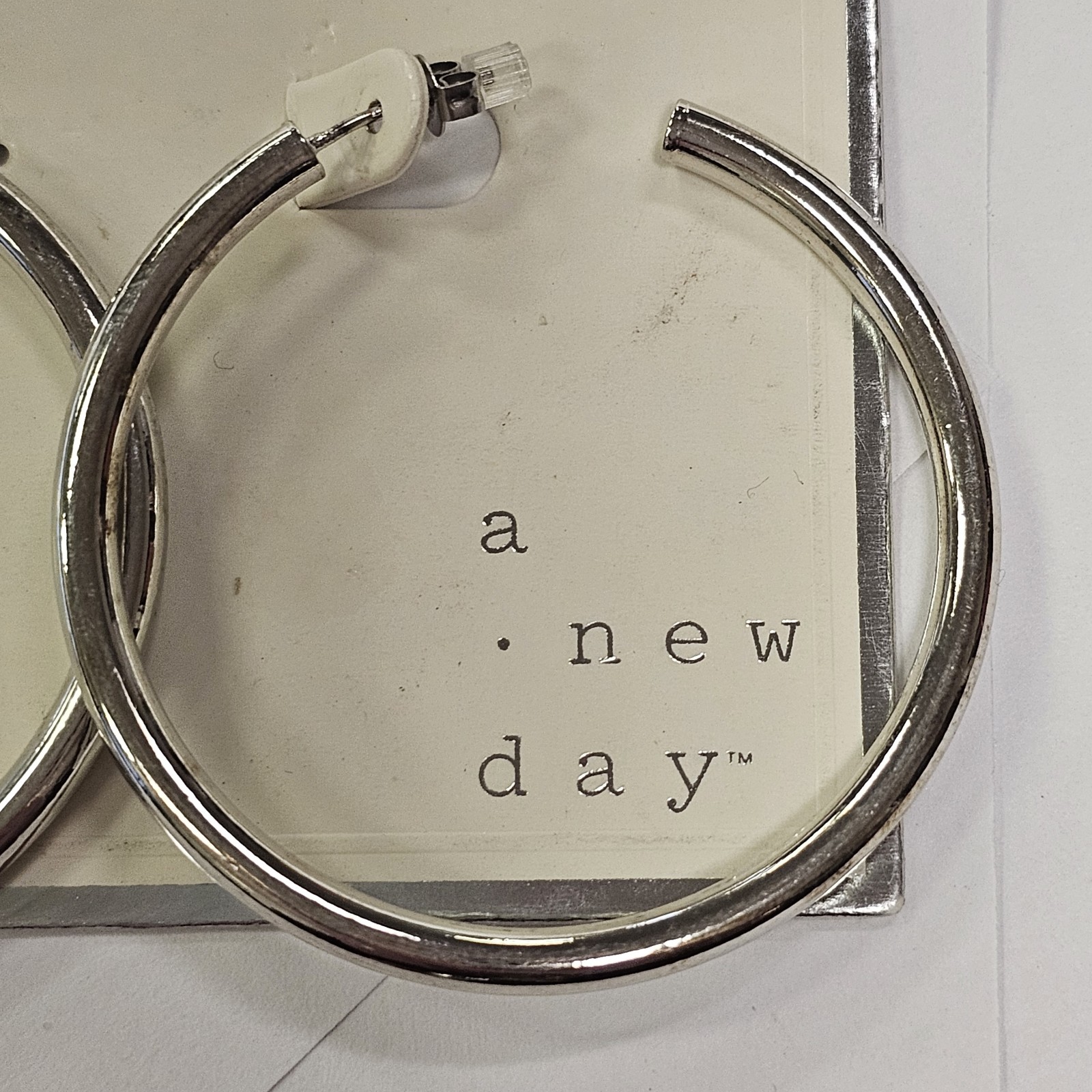 A New Day Silver Plated Brass Large 1.5 Inch Tube Hoop Earrings Nickel Free