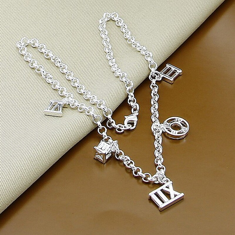 Elegant 925 Sterling Silver Roman Numerals Pendant Necklace Chain Accessories