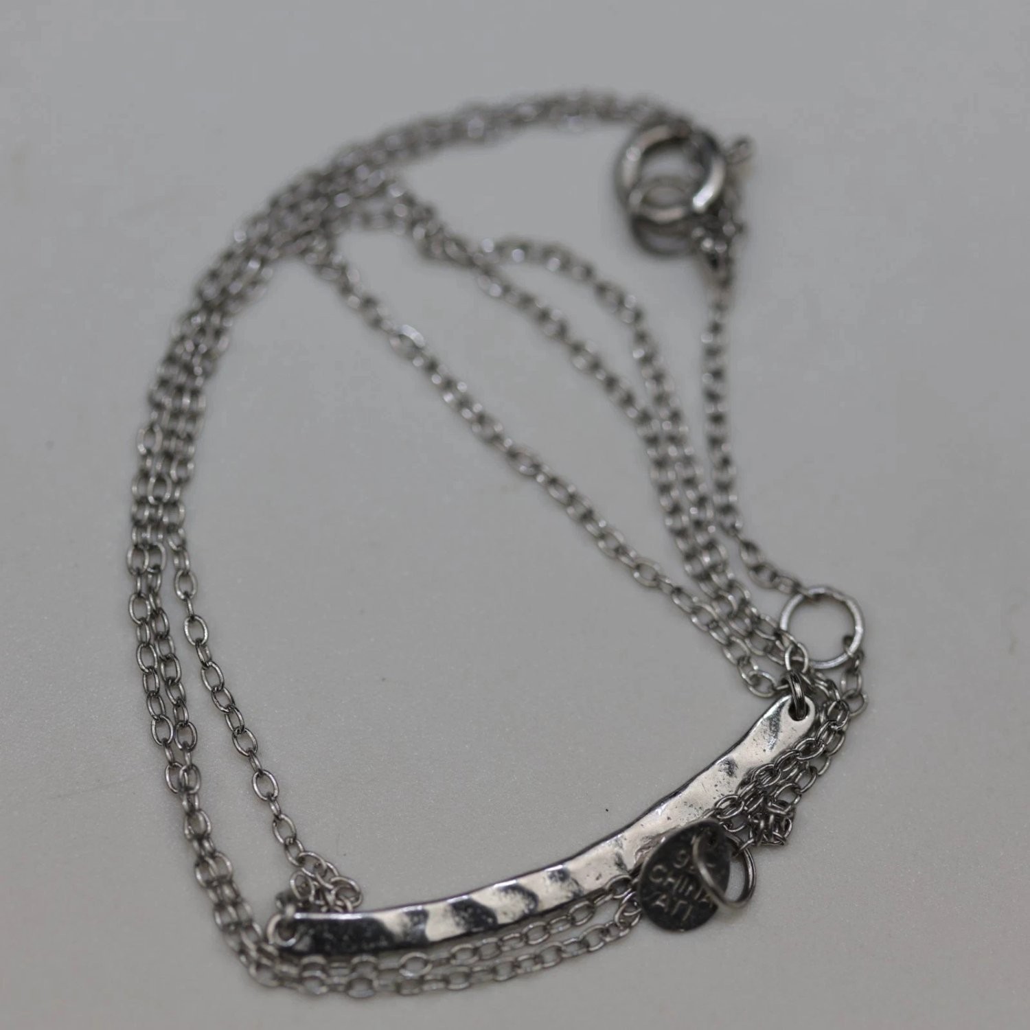 Ati Sterling Silver Hammered Curved Bar Necklace 925 China 18 Inch Minimalist