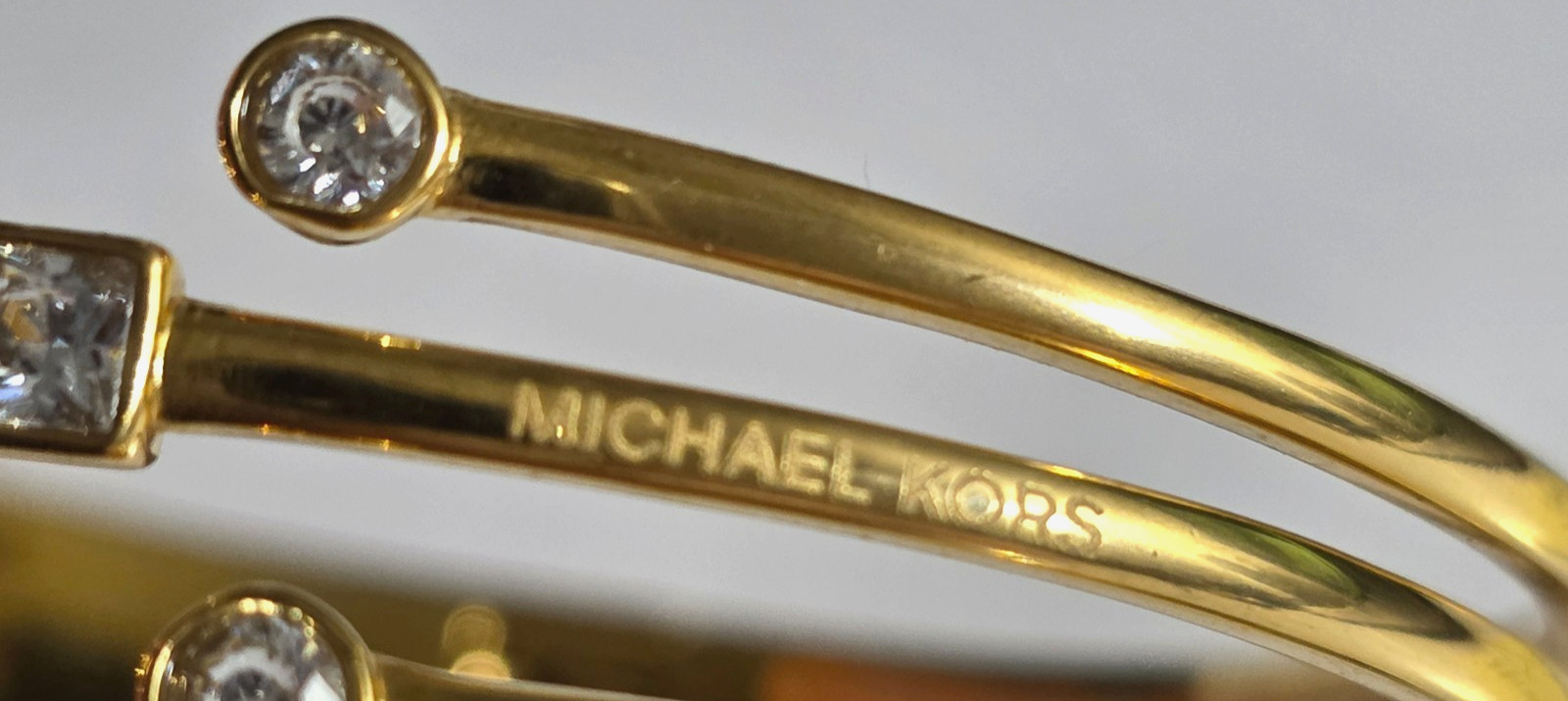 Michael Kors CZ Open Cuff Bracelet Triple Row Gold Tone 6.5 In