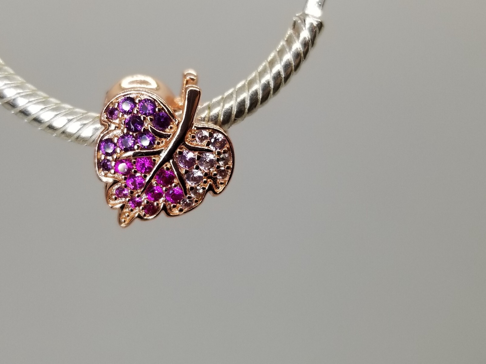 Authentic Pandora Rose Gold Pink Sparkling Pave Leaf Charm