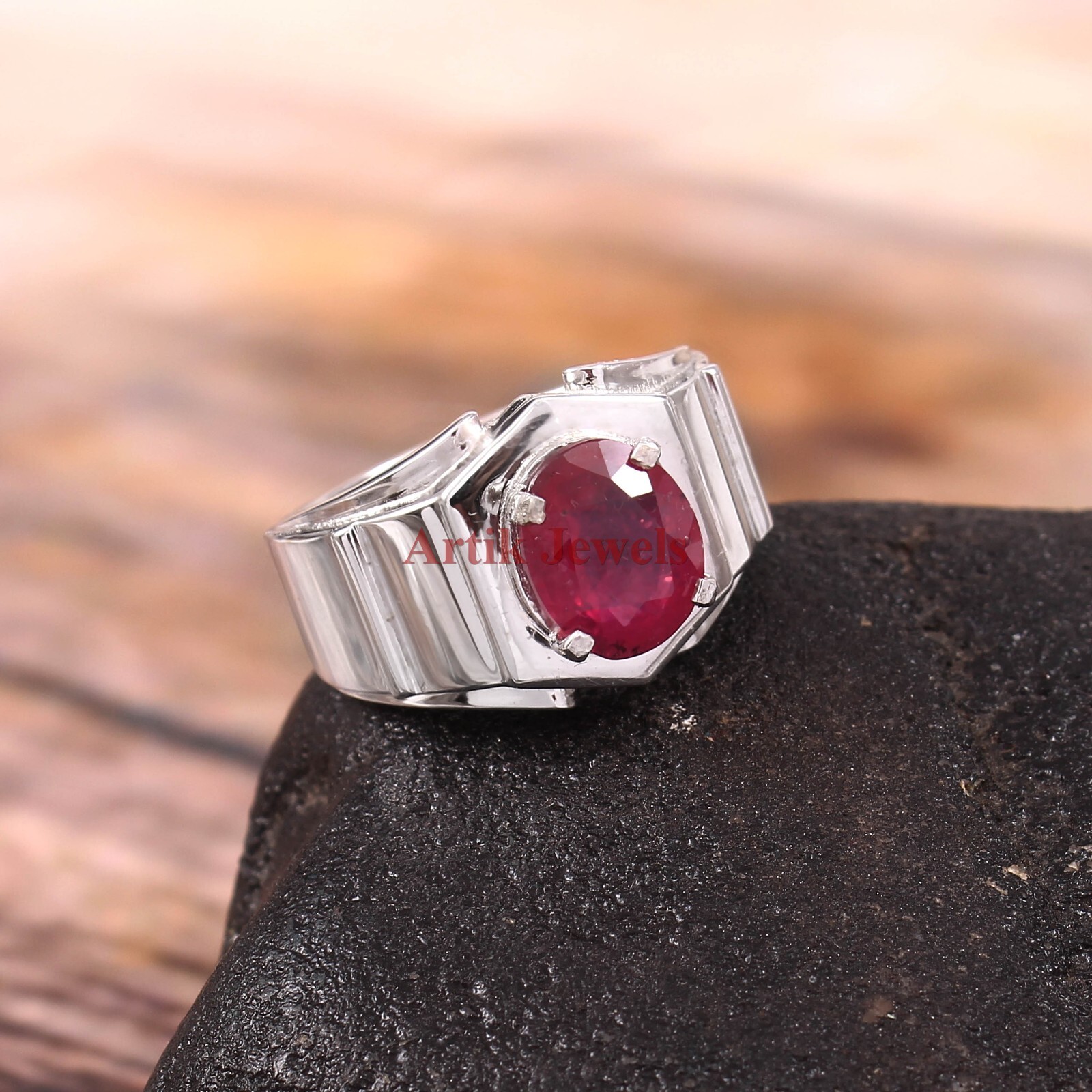 Heated Ruby Gemstone with 925 Sterling Silver Ring for Men’s #119