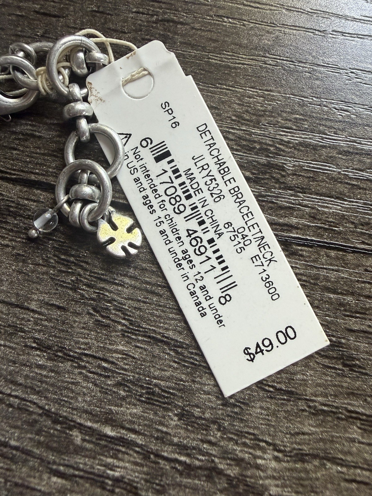 NWT Lucky Brand Silver Tone Necklace With Detachable Bracelet