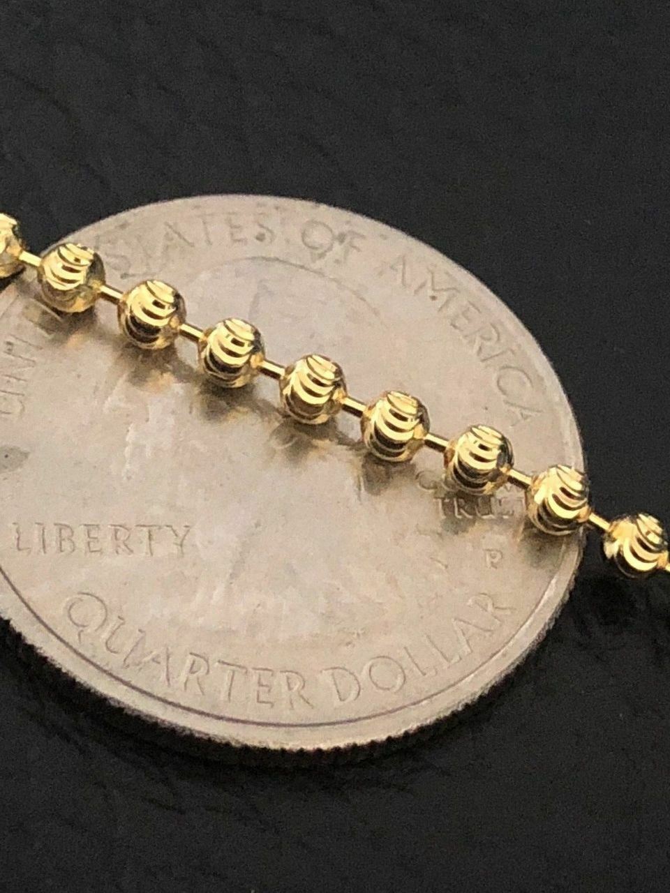 14K Gold Plated Solid 925 Silver Ball Moon Diamond Cut Chain MADE IN ITALY 2.5mm