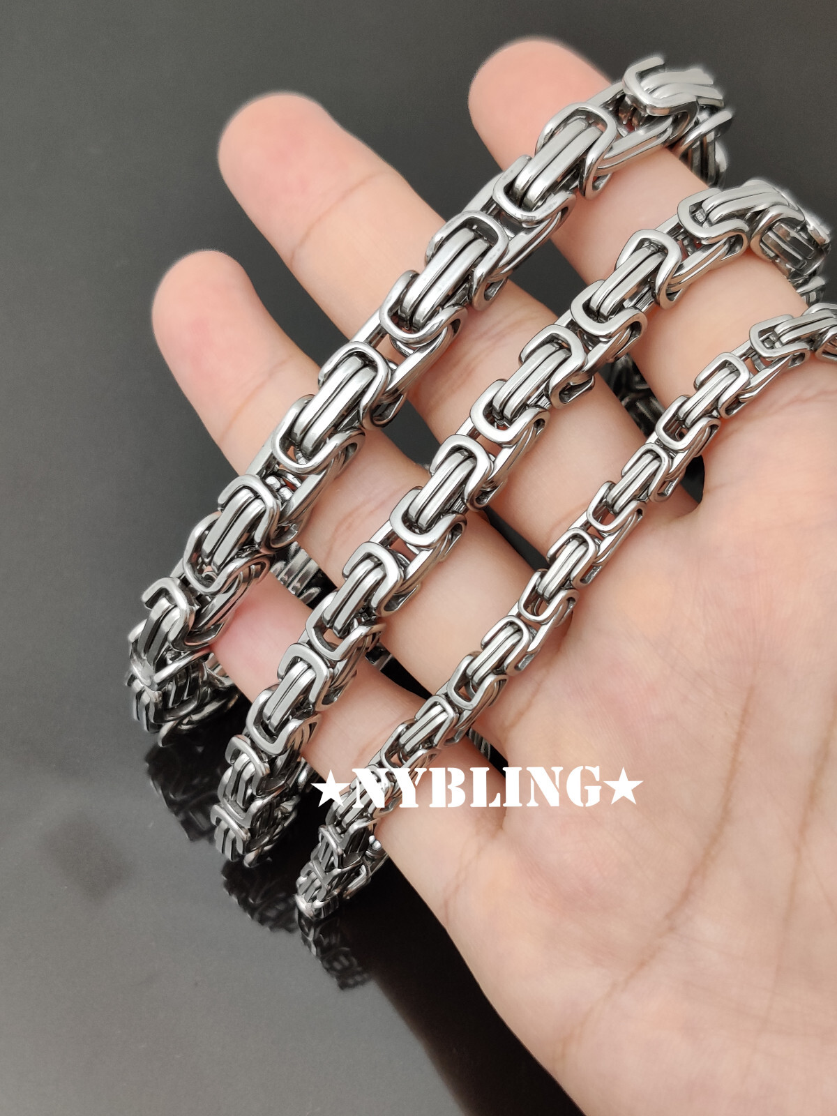 SOLID STAINLESS STEEL Byzantine Box Necklace 4/6/8mm all width and sizes