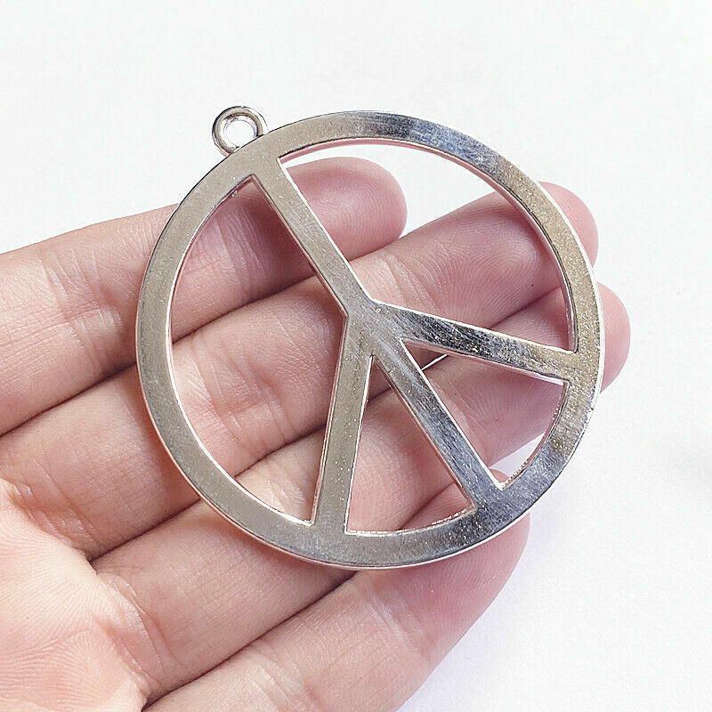 X LARGE PEACE SIGN SYMBOL LOVE HIPPIE pendant 20″ 925 Sterling Silver Necklace