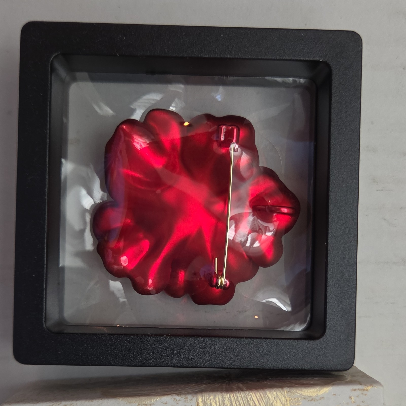 Red Flower Brooch Pin Faux Pearl & Rhinestone Cluster X003YULSWX