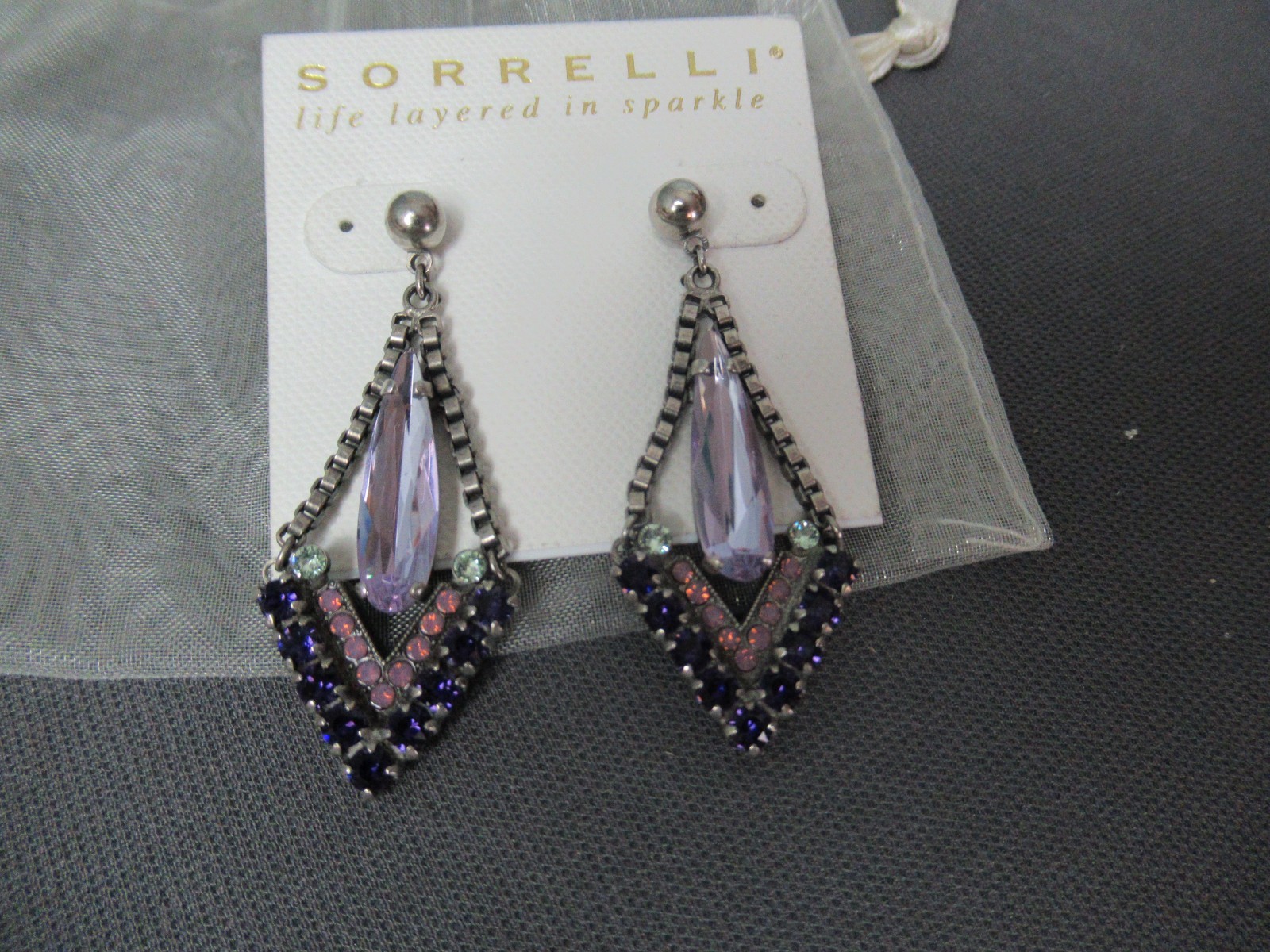 Sorrelli Post Earrings – Dangle – Black Silver Purple Pink – 2″ drop – g6 rg