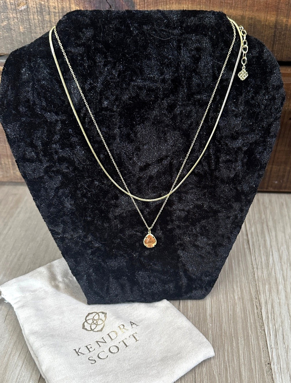 NEW Kendra Scott Sami Multi-Strand 14K Gold Plated Necklace in Coral Catseye NWT