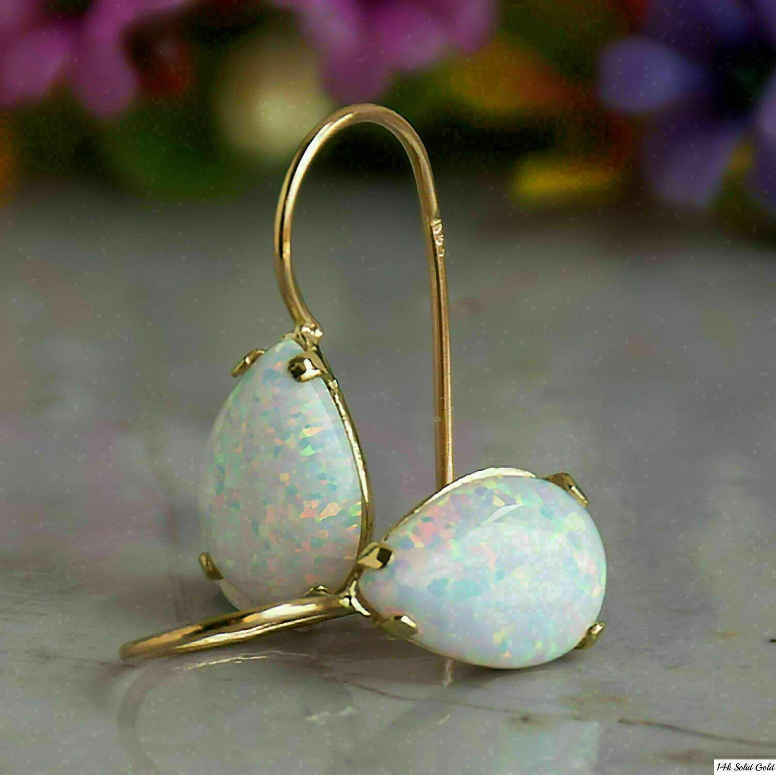 3.00Ct Pear Cut Simulated Fire Opal Drop Dangle Earrings 14k Yellow Gold Plated