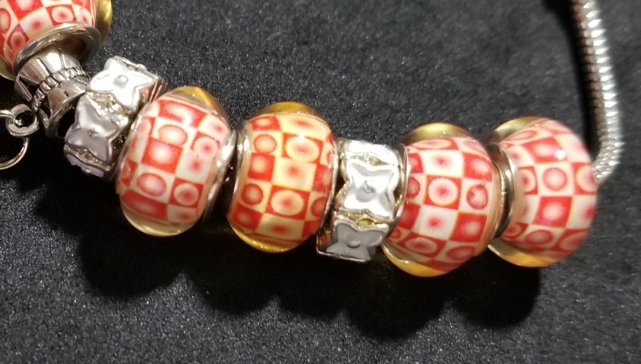 8.1″ Mickey with Soccer Ball Dangle Charms Murano Lampwork Glass Beads Bracelet
