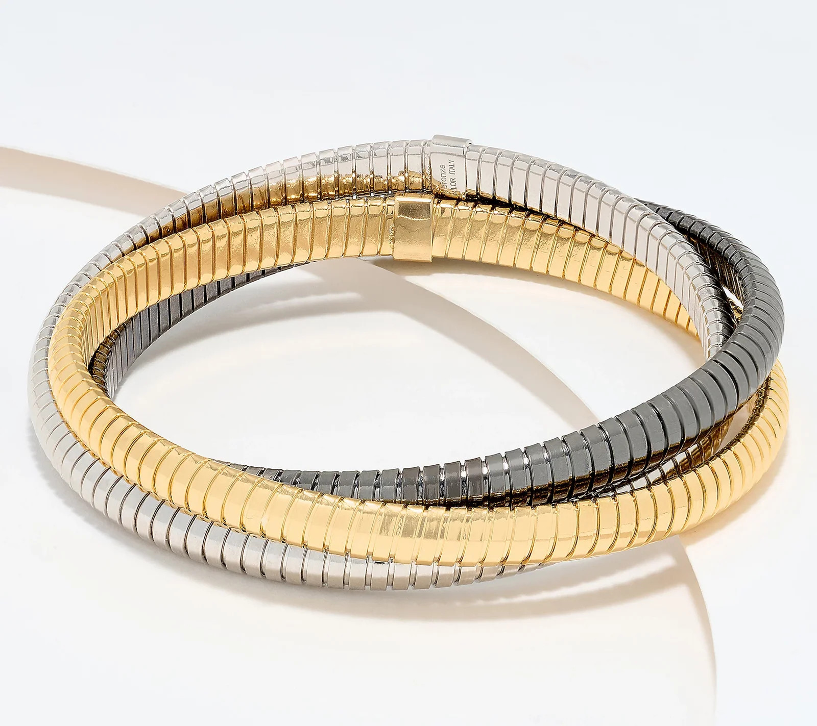 David Markstein Bronze Tri-Color Black Three Strand Slip On Tubogas Bracelet Avg
