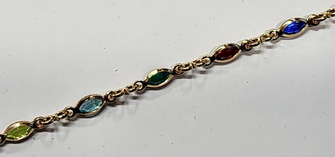 Ankle Bracelet Gold Filled with Colored Stones 9.75 inches Long new # 150