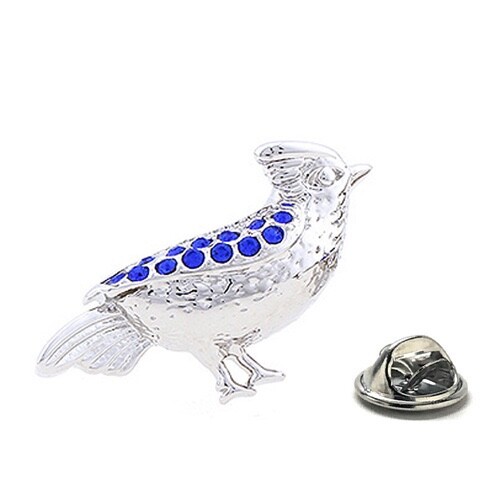 Jay Birds Pin Blue Crystals Silver Platting Lapel Pin Bird Enamel Pin Smart Bird