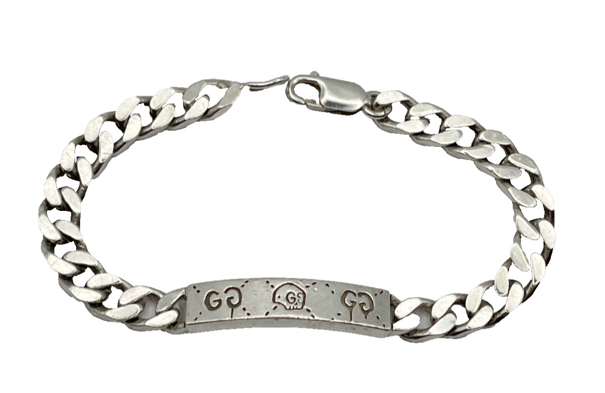 Gucci Vintage Sterling Silver ID Curb Link Bracelet 7in 10.3grams