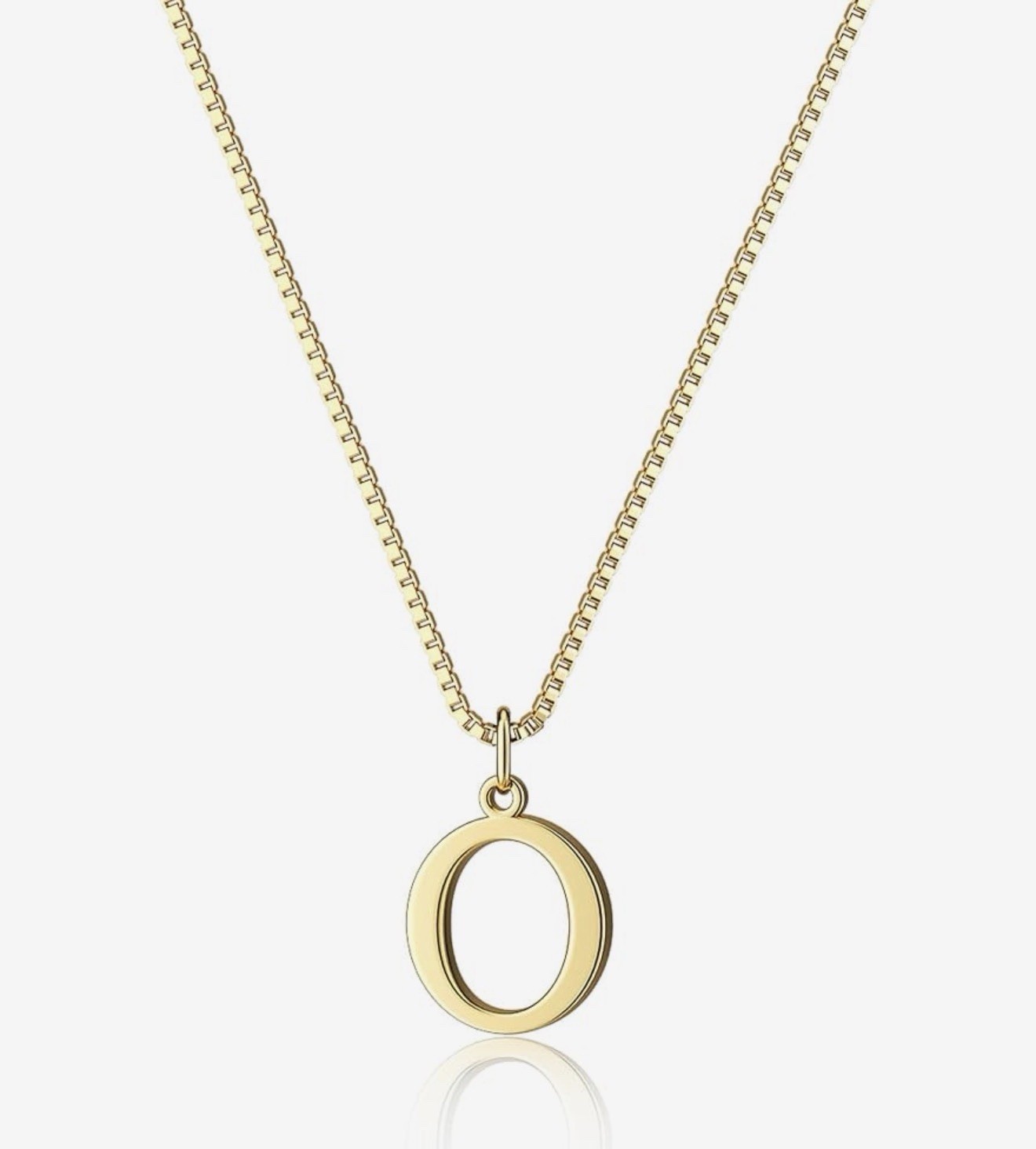 Gold Plated Letter O Initial Pendant Necklace, Box Chain, No Stone