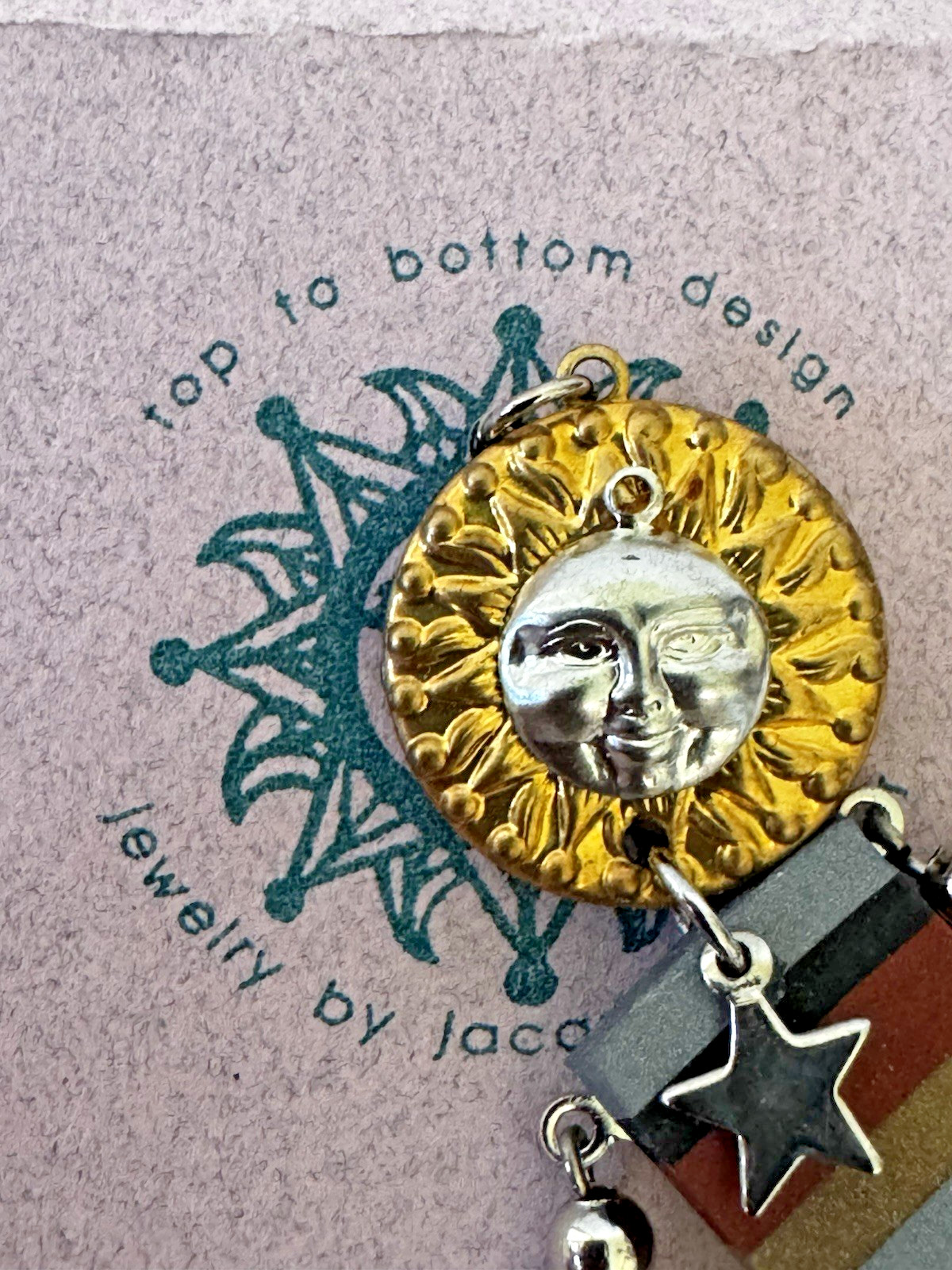 Jacquelyn Taylor Celestial Sun Star Brooch Earrings Set Rare OOAK Wearable Art
