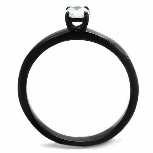 TK2016 – IP Black(Ion Plating) Stainless Steel Ring with AAA Grade CZ in Clear