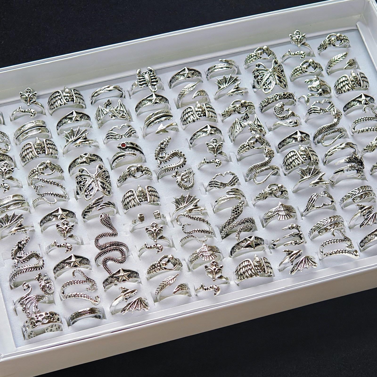 Bulk Lot 30/50pcs Mix Gothic Punk Rings Animals Vintage Silver Tone Open Jewelry
