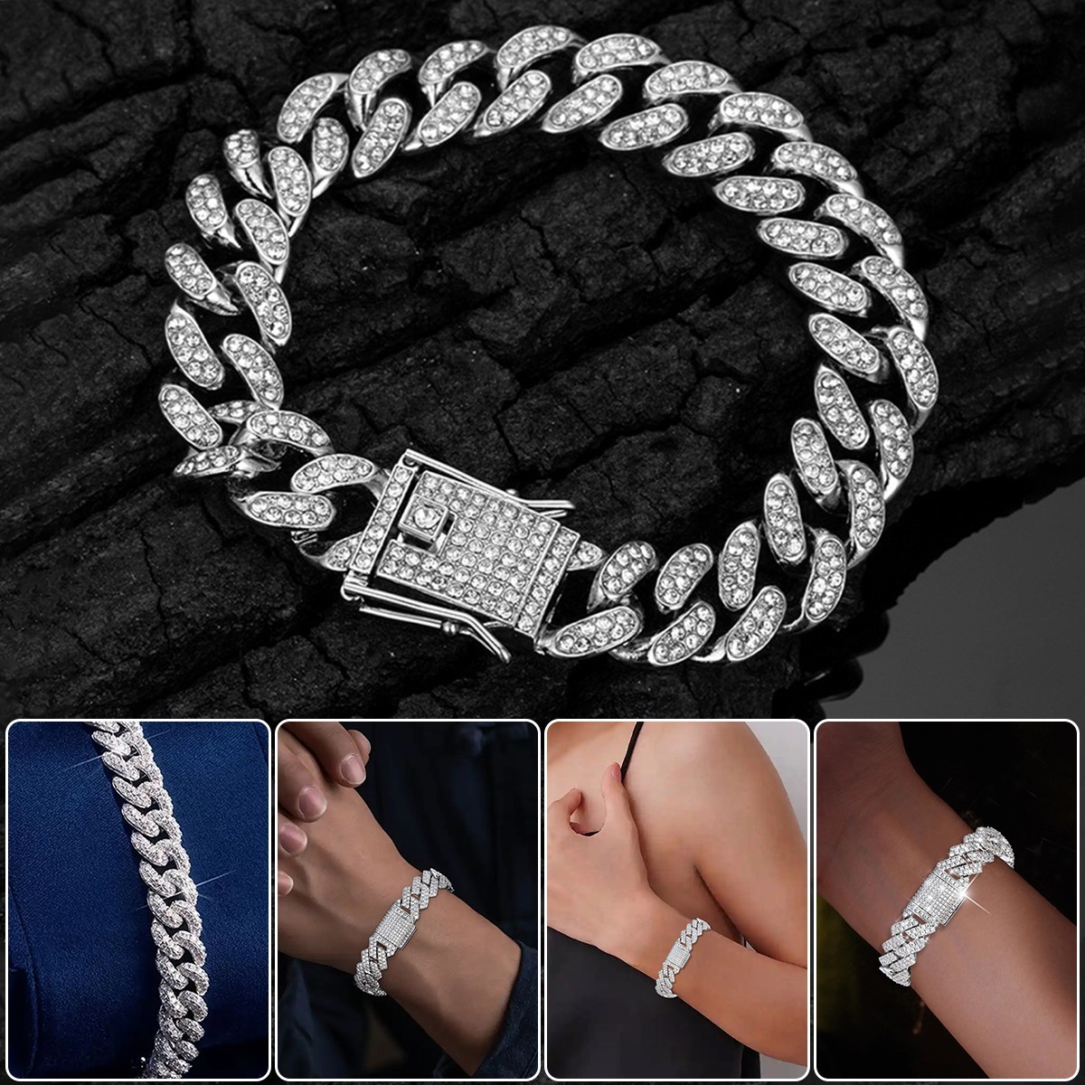 Silver Tone Solid Cuban Link Bracelet 7/7.5/7.9/8.3 Inch Men’s Heavy Wrist Chain