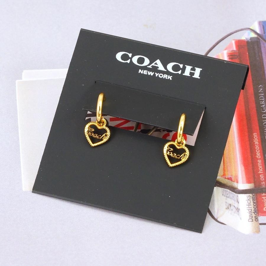 NWOT Coach Signature Heart Charm Huggie Earrings Gold Tone