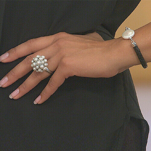 Honora Cultured Freshwater Pearl Stainless Steel Cluster Ring Size 5 $179
