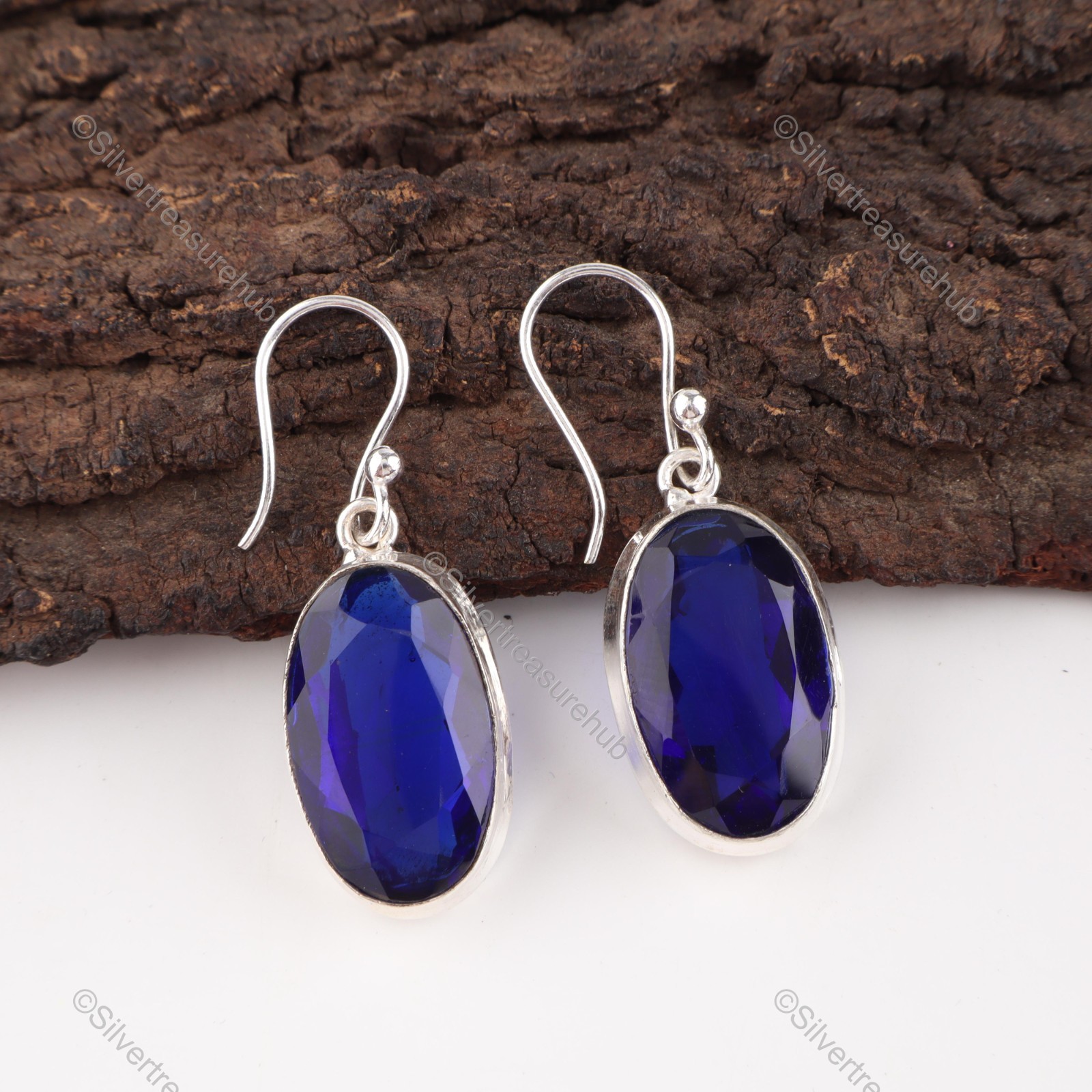 Third Eye Chakra Blue Sapphire Stone 925 Silver New Dangle Drop Earrings Jewelry