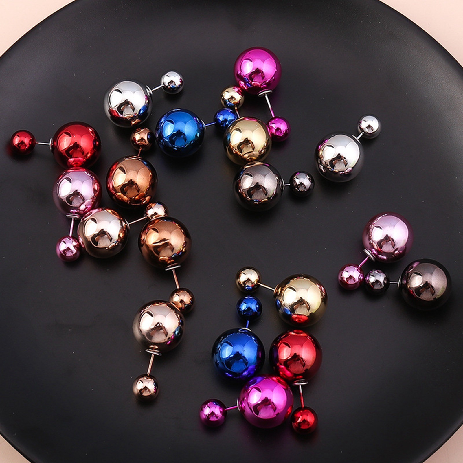 10 Pairs Metallic Color Double Side Front and Back Post Ear Studs Earring
