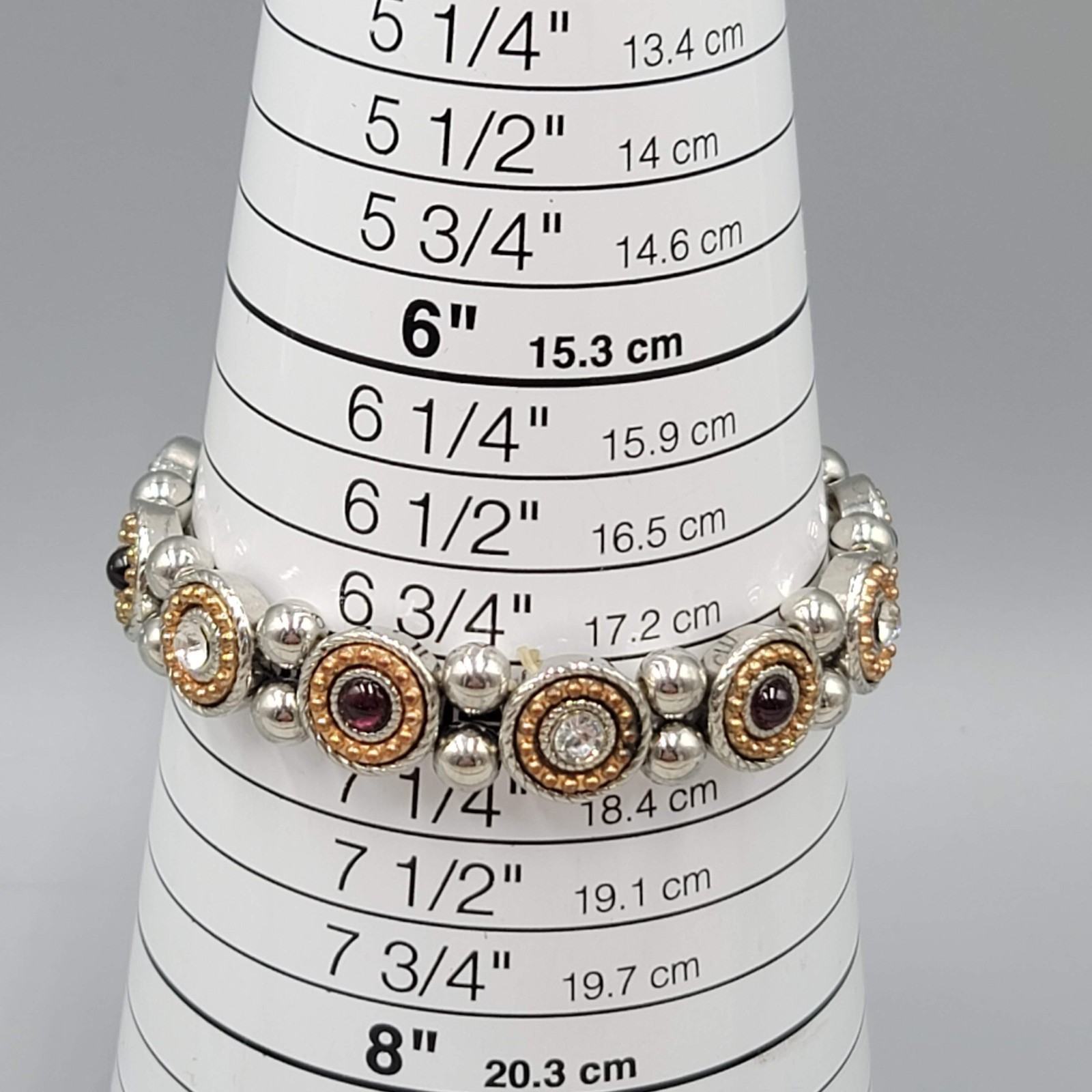 Clear Red Rhinestone Panel Elastic Bracelet Silver tone Gold tone 7″