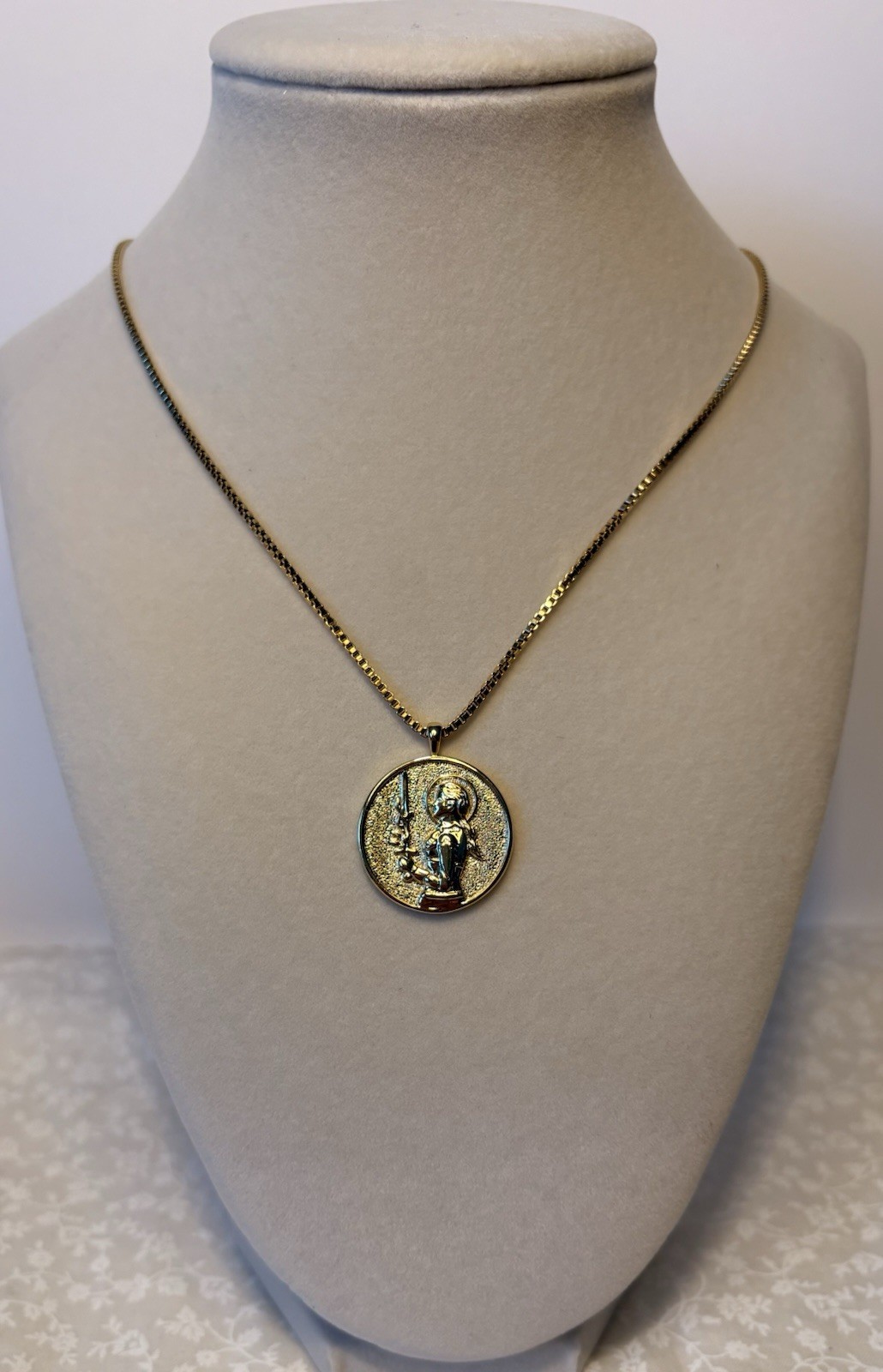 18K Gold Plated Greek Mythology Coin Pendant and Necklace / Joan Of Ark Goddess