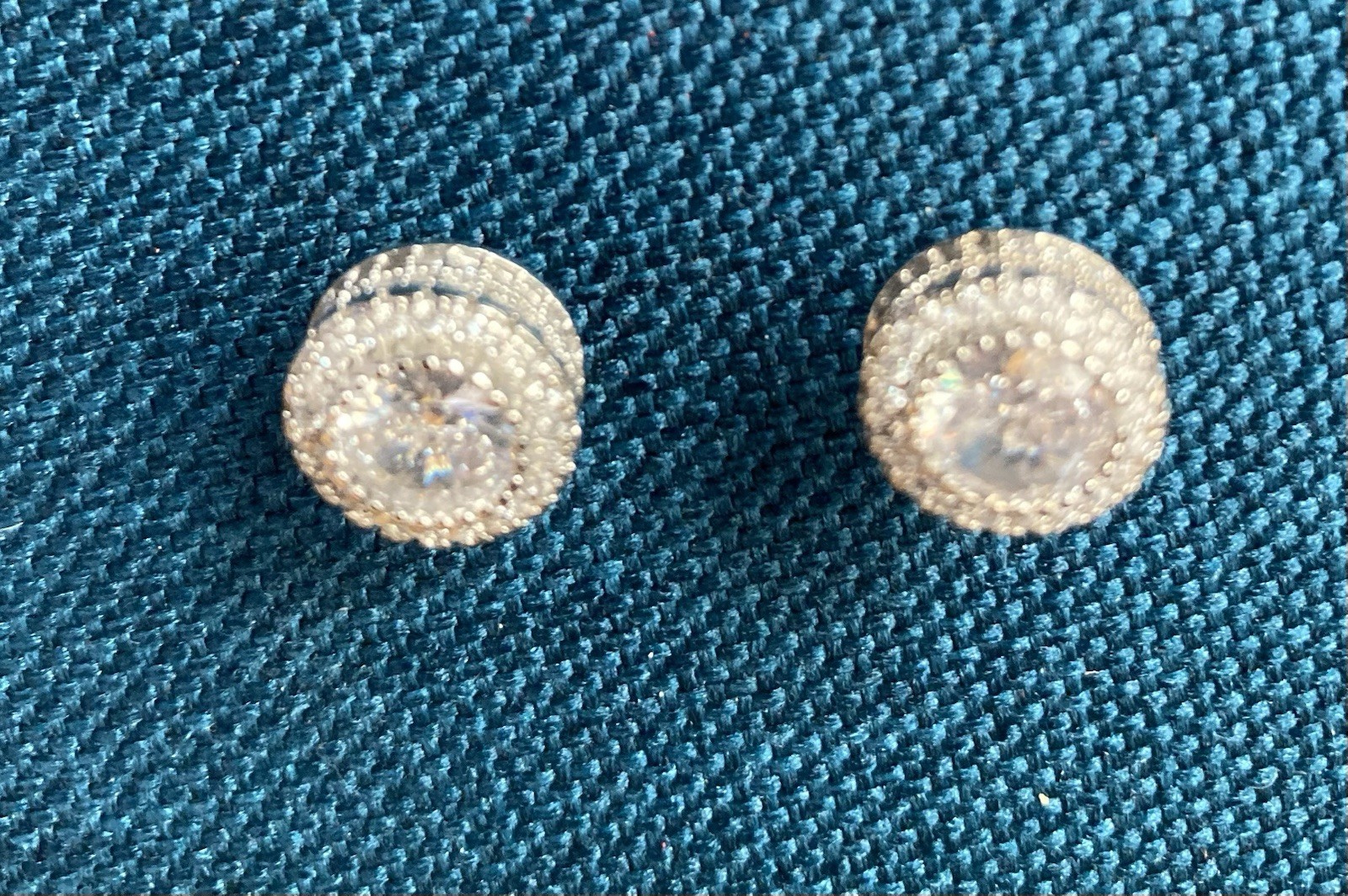 Silver-Tone Round White Simulated Cubic Zirconia Halo Cluster Stud Earrings