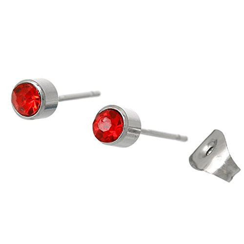 July Birthstone Stainless Steel Post Stud Earrings with Rhinestone