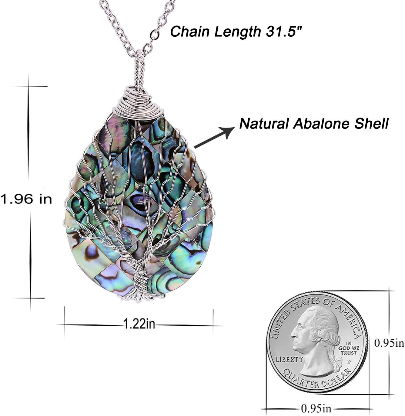 925 Sterling Silver Abalone Shell Drop Pendant Necklace – Perfect Gift for Mom