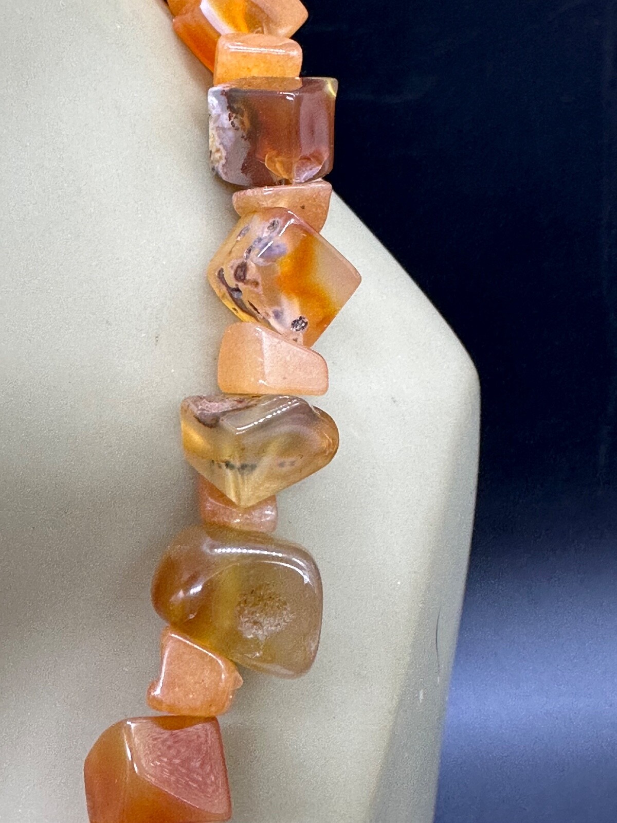 ESTATE POLISHED CARNELIAN STONE BEAD NUGGET STRAND STRING NECKLACE 16″