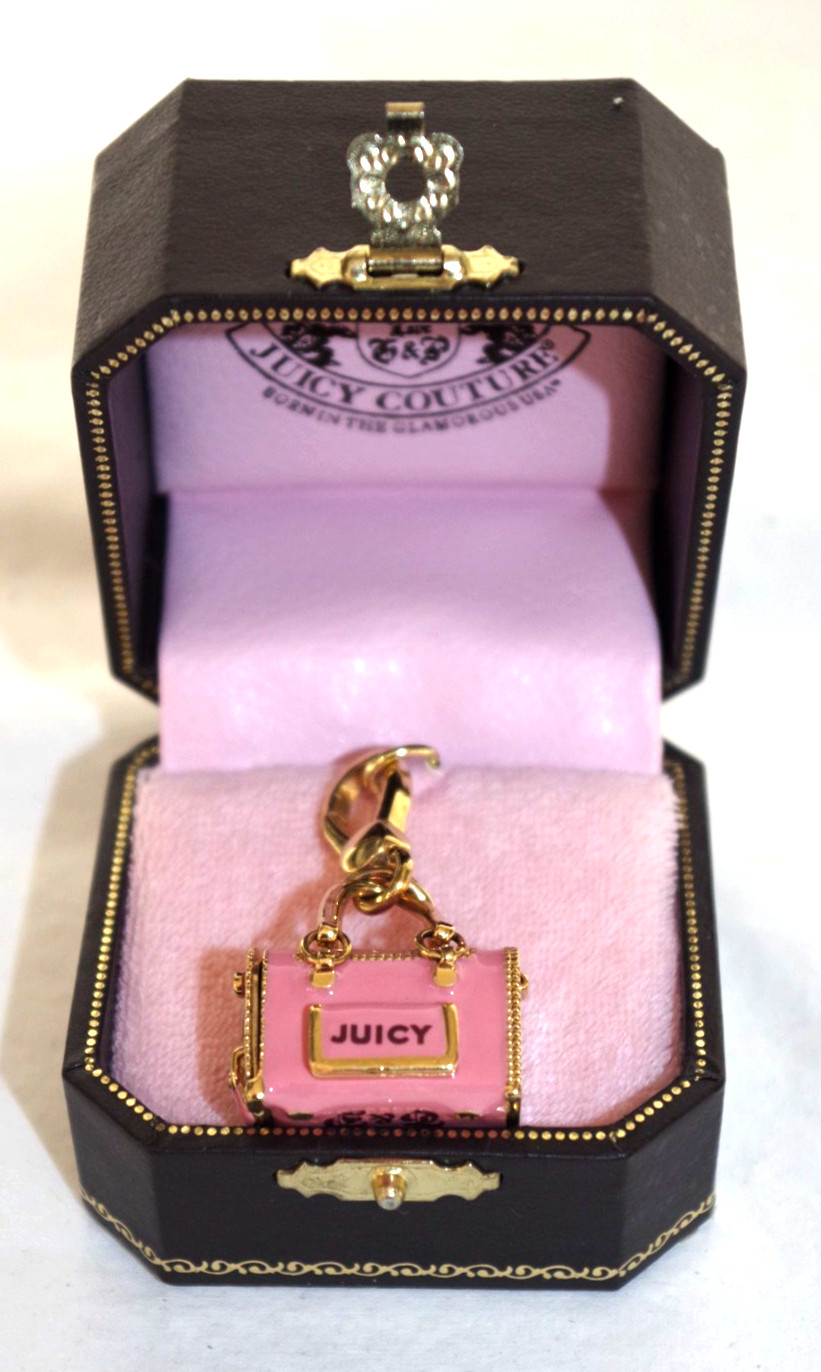 NEW Juicy Couture Heart Love 2 Handle Handbag Pendant Goldtone Pink Enamel Charm