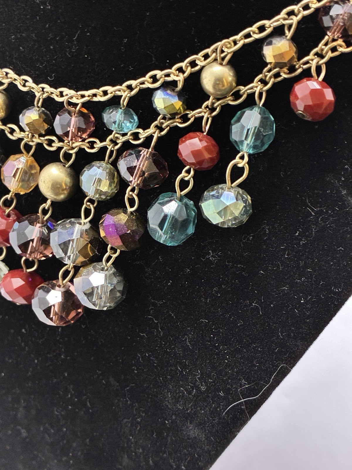 Jules Signed Gold Tone Layered Statement Necklace Multicolor Glass Beads Adj