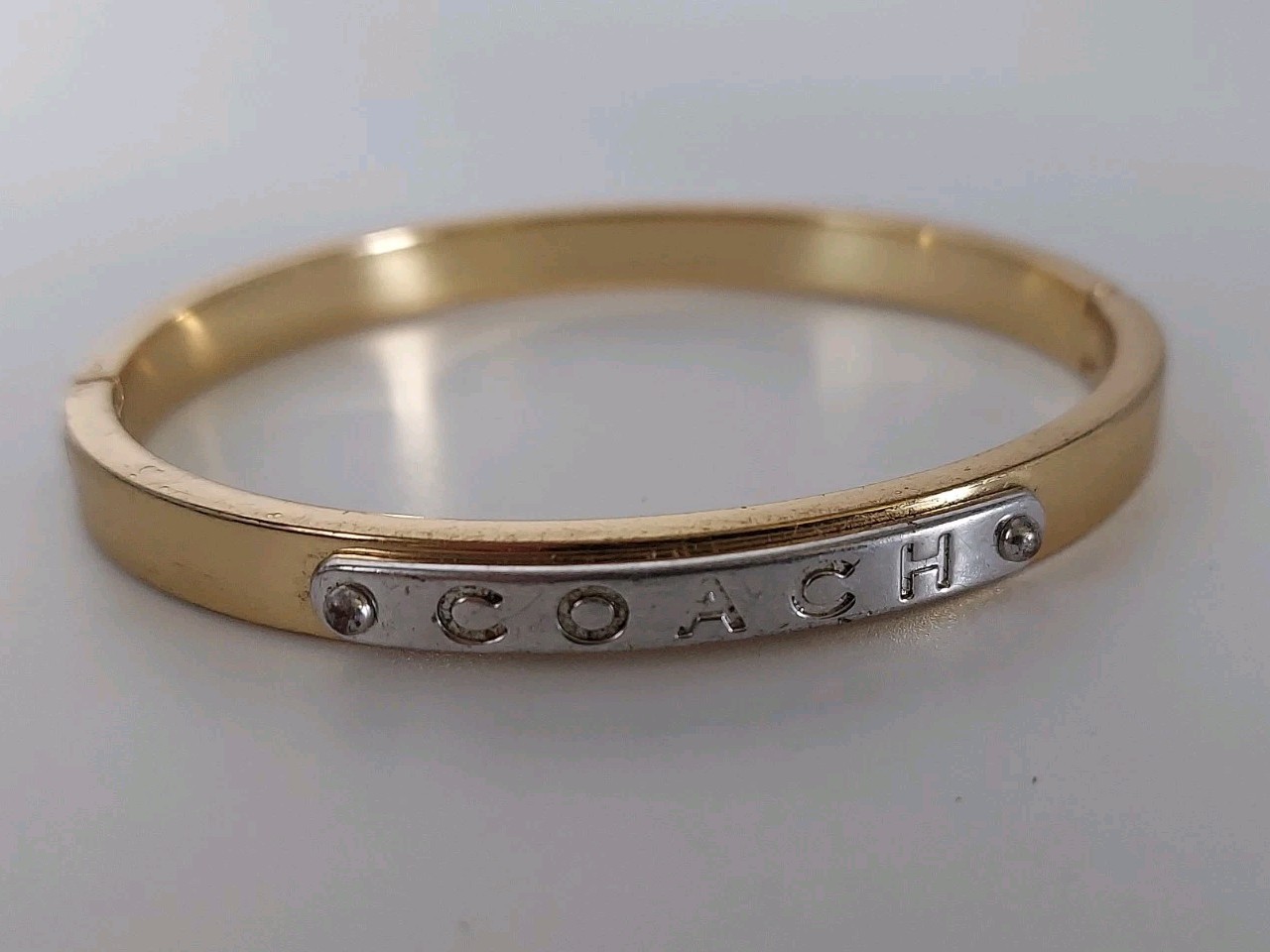 Authentic Coach Gold & Silver Branded Hinged Bangle Bracelet Size 6.75