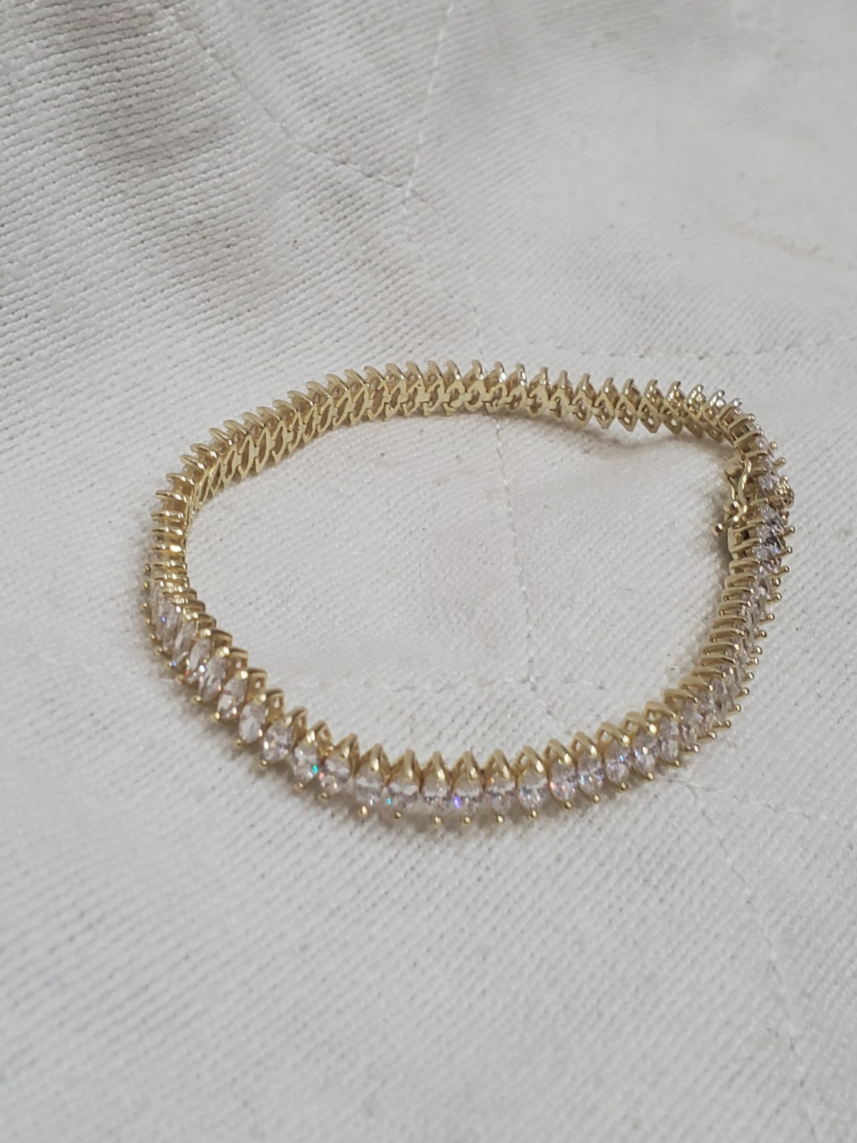 925 FAS Simulated Diamond MARQUISE LINK Tennis Bracelet Gold Plated