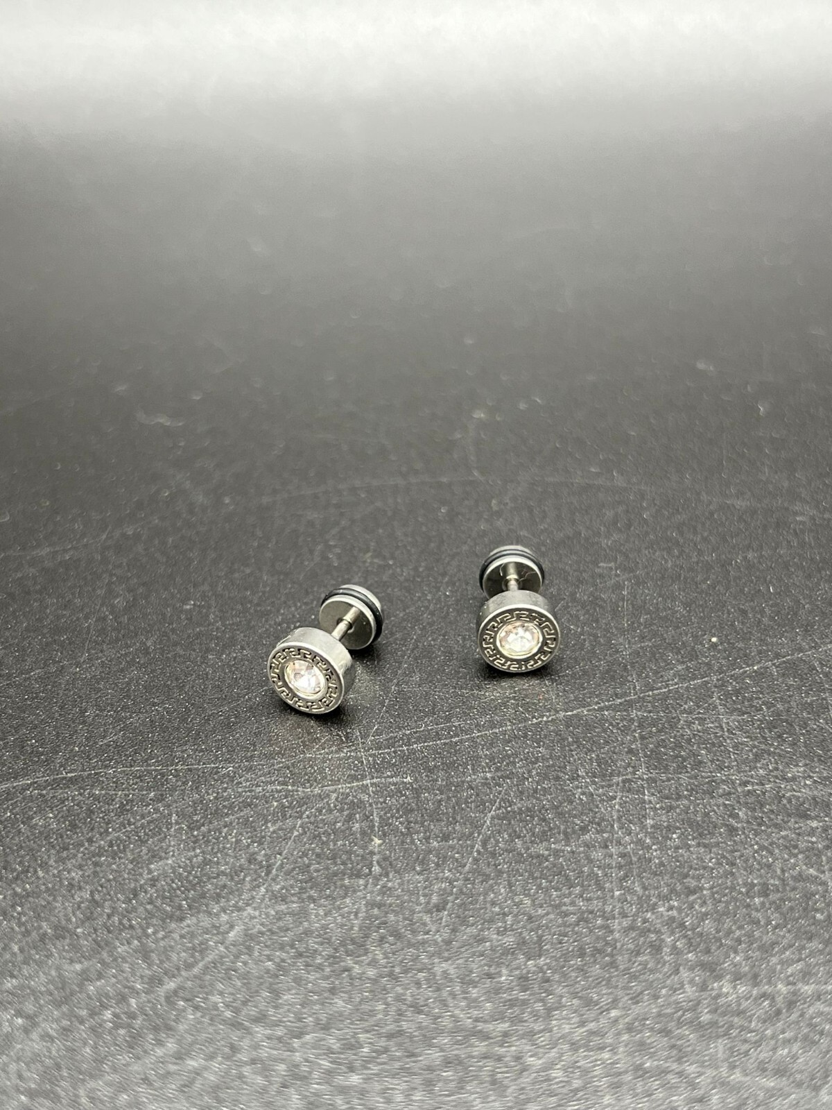 Surgical Steel Silver Round G Pattern Greek Key Ear Earrings Stud Wall Piercing