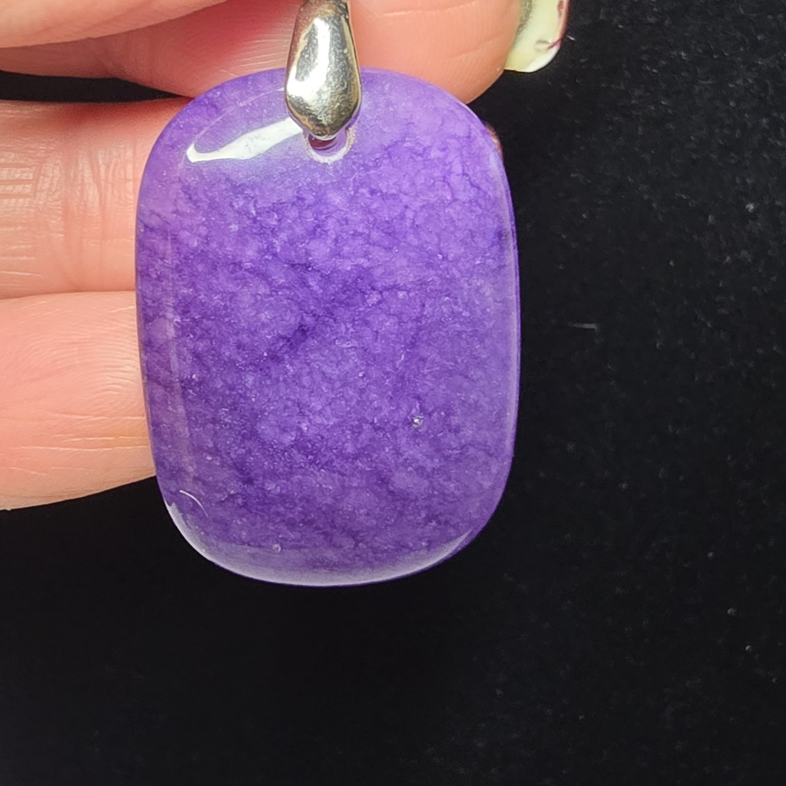 Pendant Purple Crackle Quartz Rectangle Silver Tone Bail Approx 2 Inches