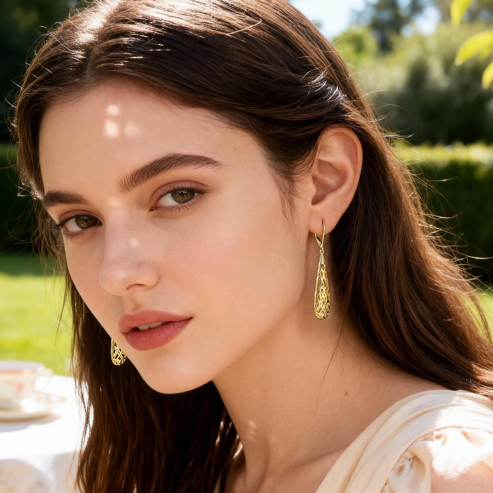 14K Gold Dangle Earrings for Women, Long Teardrop Dangling Leverback Earrings