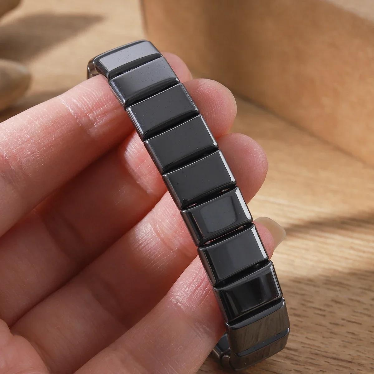 Unisex Bracelet Natural Hematite Stretch Grounding Healing Stone Gift Trendy