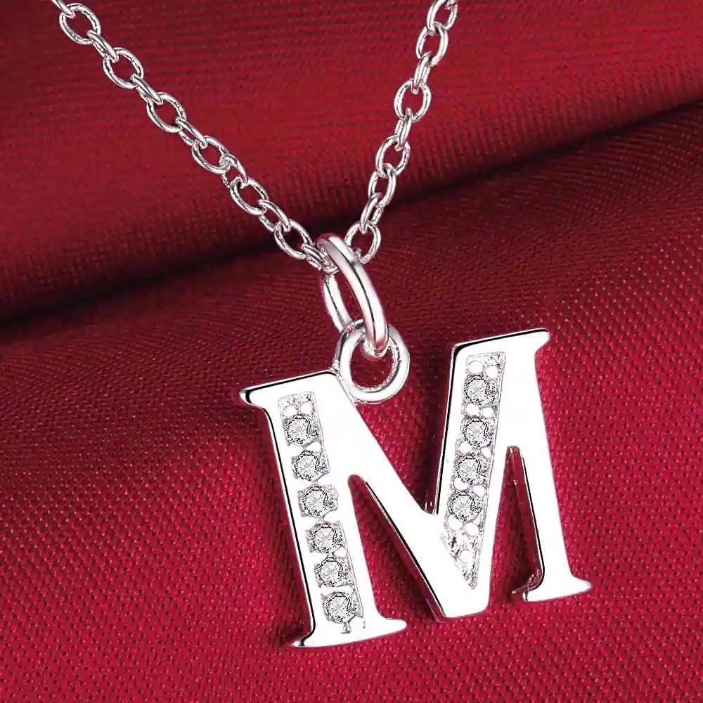925 Sterling Silver Initial A-Z Letter Pendant Necklace CZ Personalized 18″ N162