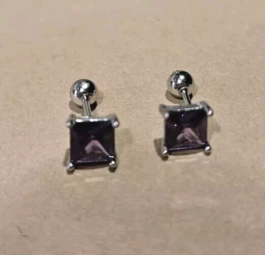 925 Sterling Silver Plated Hypoallergenic Purple Synthetic Zircon Stud Earrings